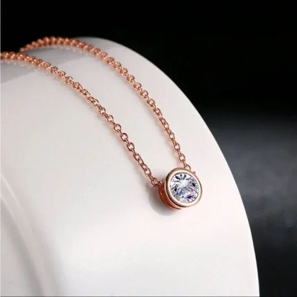 Beautiful Minimalist 1 Carat Round CZ Layering Necklace Rose Gold, Silver, Gold - Picture 1 of 13
